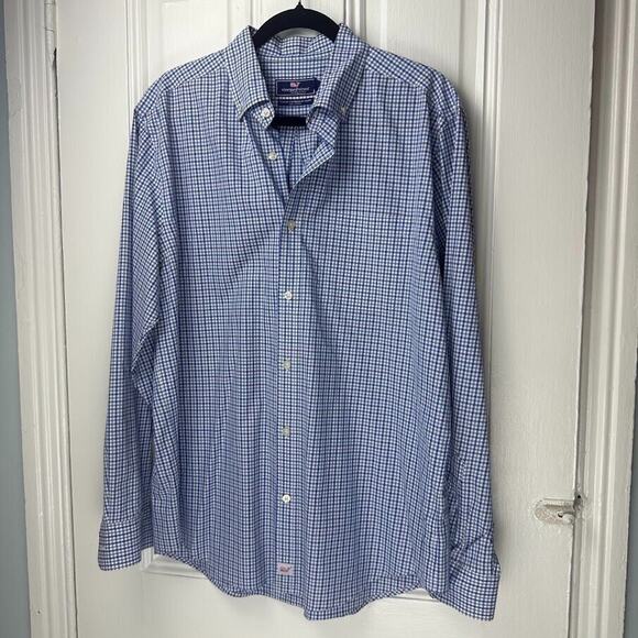 Vineyard Vines Shirt Mens Large Blue Pink Plaid Button Down Long Sleeve Collared - Picture 1 of 10